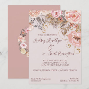 Dried Floral Boho Blush Rose Gold Bridal Shower Invitation