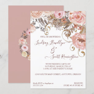 Dried Floral Boho Blush Rose Gold Bridal Shower Invitation