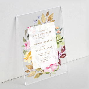 Dried Floral Watercolor Art Wedding Photo Acrylic Invitations