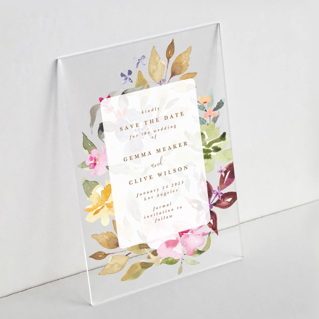 Dried Floral Watercolor Art Wedding Photo Acrylic Invitations (Creator Uploaded)