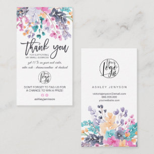 Dried floral watercolor logo order thank you business card