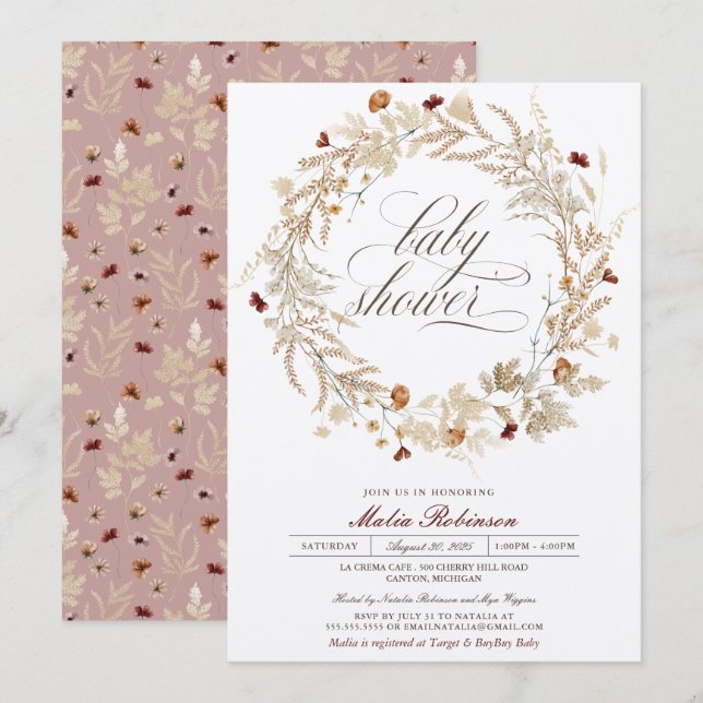 Dried Floral Wildflowers Autumn Fall Baby Shower I Invitation (Front/Back)
