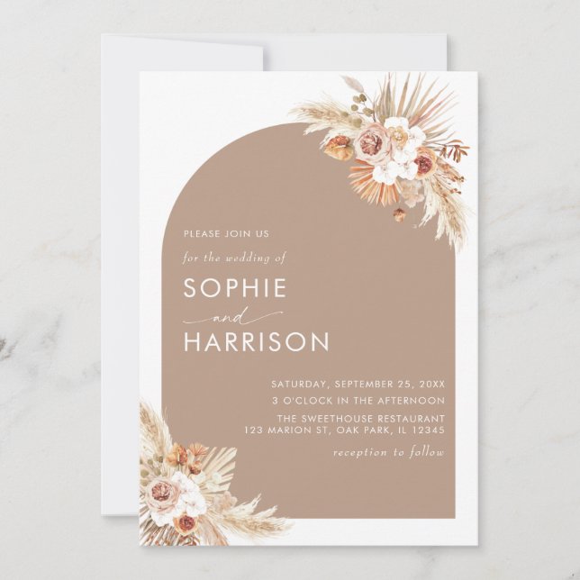 Dried Flower Boho Pampas Grass  All In One Wedding Invitation (Front)