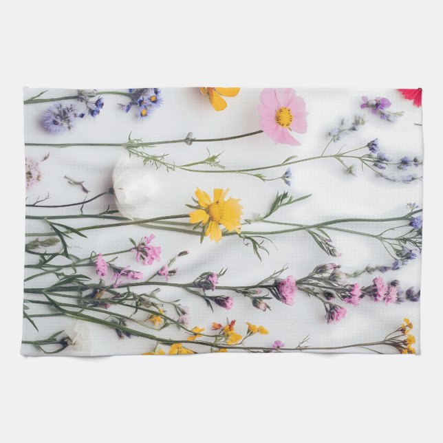 DRIED FLOWERS AESTHETIC FLORAL WILDFLOWER TEA TOWEL (Horizontal)