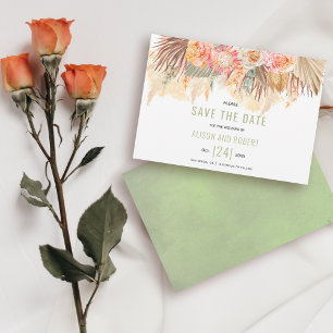 Dried flowers and pampas grass stained sage green save the date