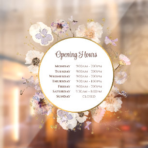 Dried Flowers Circle Opening Hours Window Cling