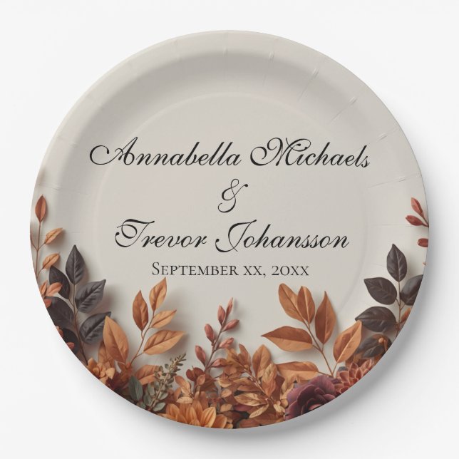 Dried Flowers Fall Floral Custom Name Paper Plate (Front)