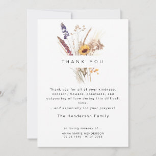 Dried Flowers Floral Bereavement Funeral Thank You Card