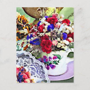 Dried Flowers in Teacups Postcard