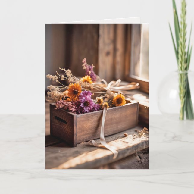 Dried Flowers In Wooden Box Card (Front)