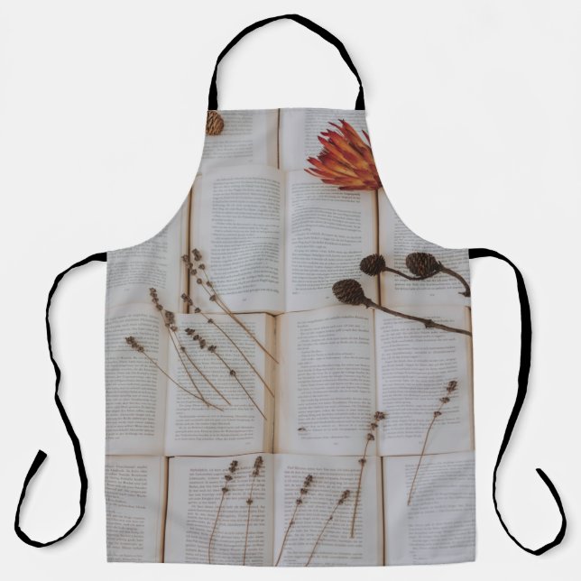 Dried flowers on books apron (Front)