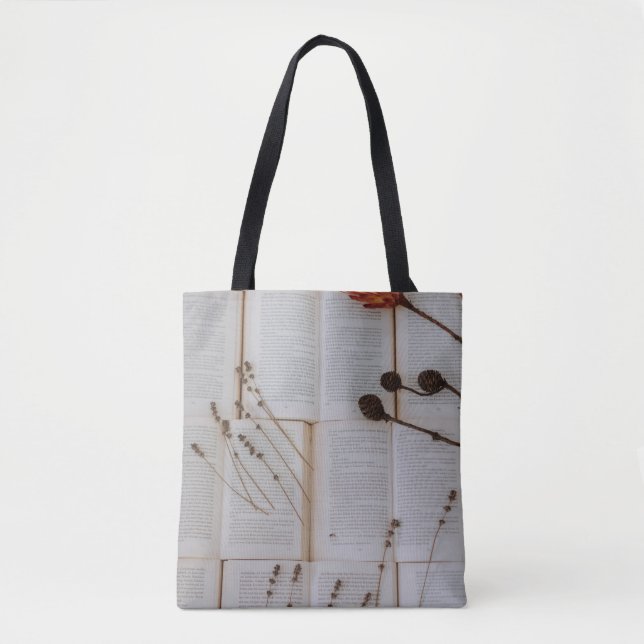 Dried flowers on books tote bag (Front)