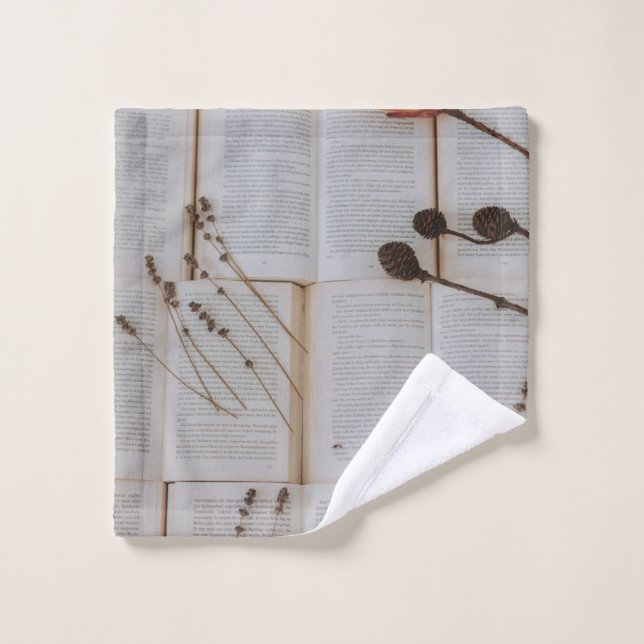 Dried flowers on books wash cloth (Wash Cloth)