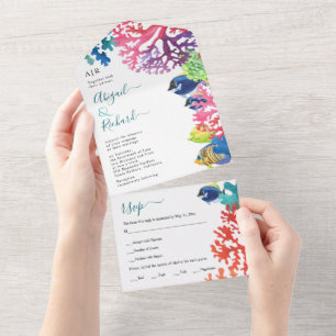 Dried flowers, pampas grass and palm leaf wedding all in one invitation