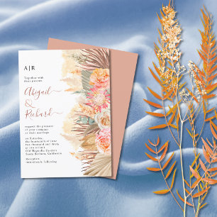 Dried flowers, pampas grass and palm leaf wedding  invitation