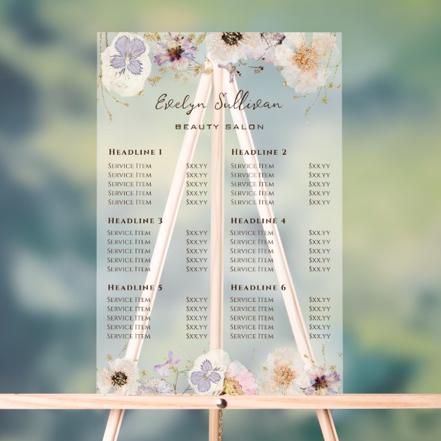 Dried Flowers Price List Acrylic Sign (Neutral)