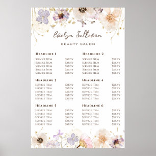 Dried Flowers Price List Poster
