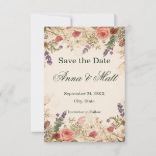 Dried Flowers Vintage Lace Save the Date Card