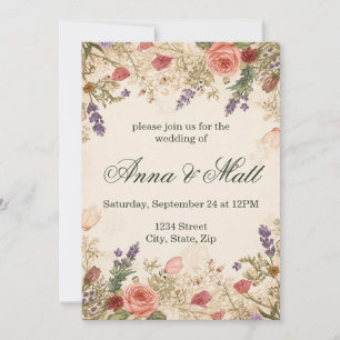 Dried Flowers Vintage Lace Wedding Invitation