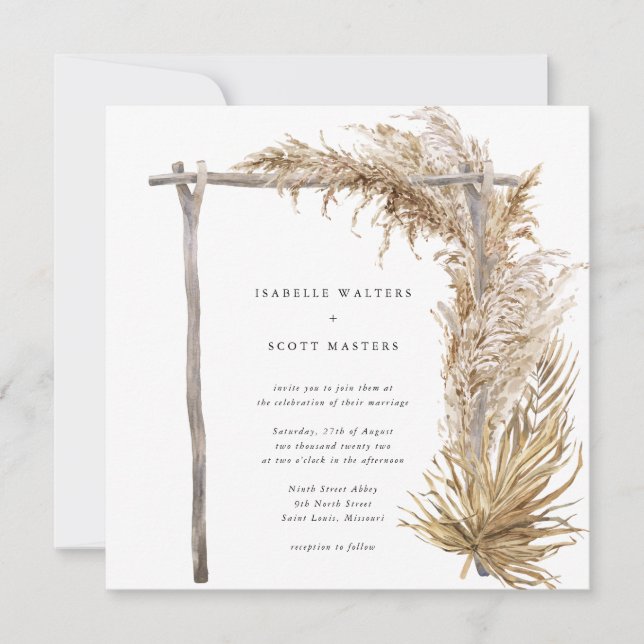 Dried Grass Pampas Wedding Arch Invitation (Front)