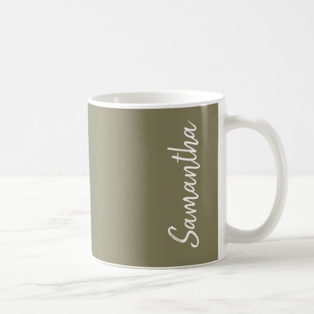 Dried Herb Olive Green Solid Colour Personalised Coffee Mug (Right)