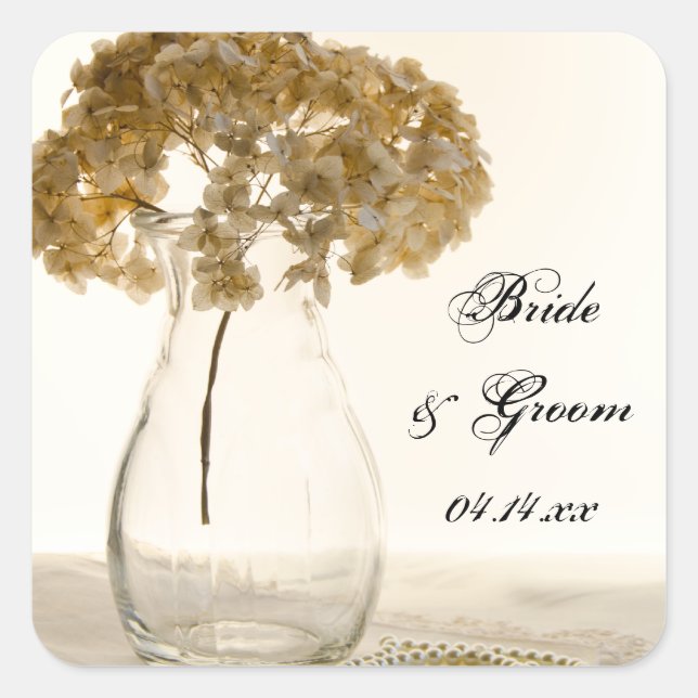 Dried Hydrangea and Pearls Wedding Envelope Seals (Front)