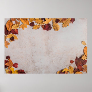 DRIED LEAVES ON WHITE CONCRETE FLOOR POSTER