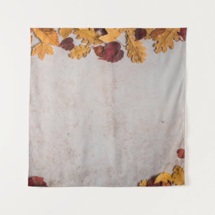 DRIED LEAVES ON WHITE CONCRETE FLOOR TAPESTRY