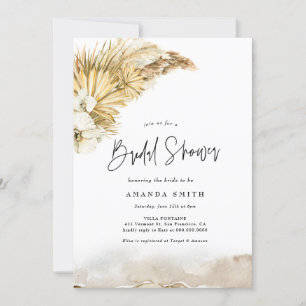 Dried Leaves Pampas Grass Boho Beige Bridal Shower Invitation