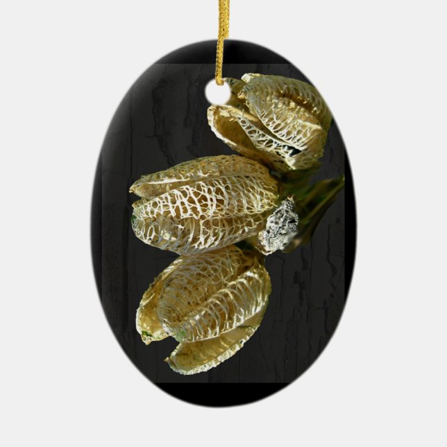 Dried Lily Seed Pods Ceramic Tree Decoration (Front)