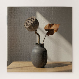 Dried Lotus Pod And Leaf Minimalist Still Life Jigsaw Puzzle