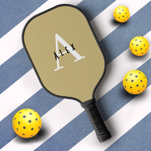 Dried Moss Green Tan Brown Modern Custom Monogram Pickleball Paddle