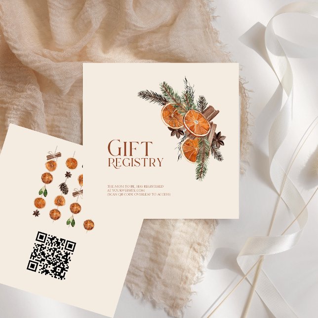 Dried Orange Cinnamon Winter QR Code Gift Registry Enclosure Card (Dried Orange & Cinnamon Baby Shower Gift Registry Enclosure Card)