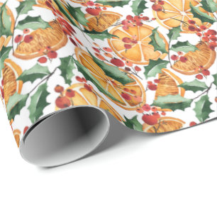 Dried Oranges and Berries Holiday Pattern Wrapping Paper