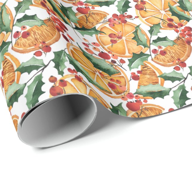 Dried Oranges and Berries Holiday Pattern Wrapping Paper (Roll Corner)