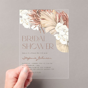 Dried Palm and White Orchids Boho Bridal Shower Acrylic Invitations