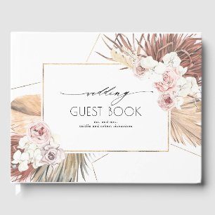 Dried Palm Leaves Exotic White Orchids Wedding Guest Book