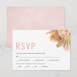 Dried palm leaves, pampas grass soft pink wedding RSVP card