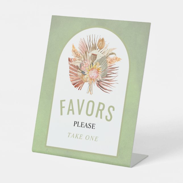 Dried palm pampas grass sage green wedding Favours Pedestal Sign (Front)