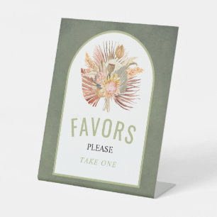 Dried palm pampas grass sage green wedding Favours Pedestal Sign