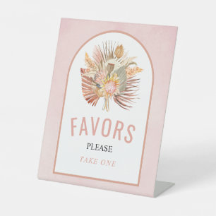 Dried palm pampas grass soft pink wedding Favours Pedestal Sign