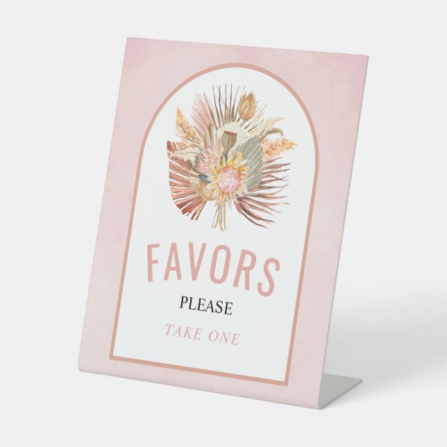 Dried palm pampas grass soft pink wedding Favours Pedestal Sign (Front)
