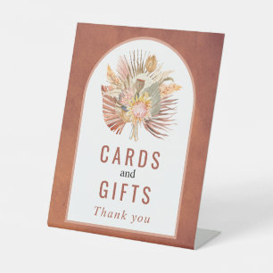 Dried palm, pampas grass terracotta wedding pedestal sign