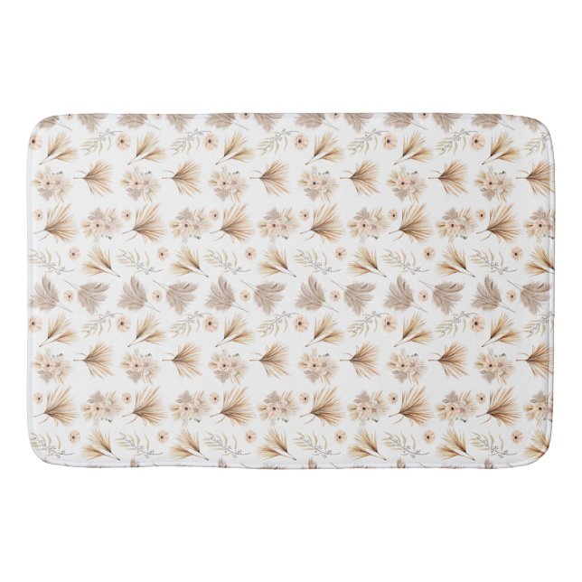 Dried Palms and Flowers Beige Boho Watercolor  Bath Mat (Front)
