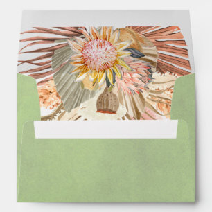 Dried palms and pampas grass sage green wedding envelope