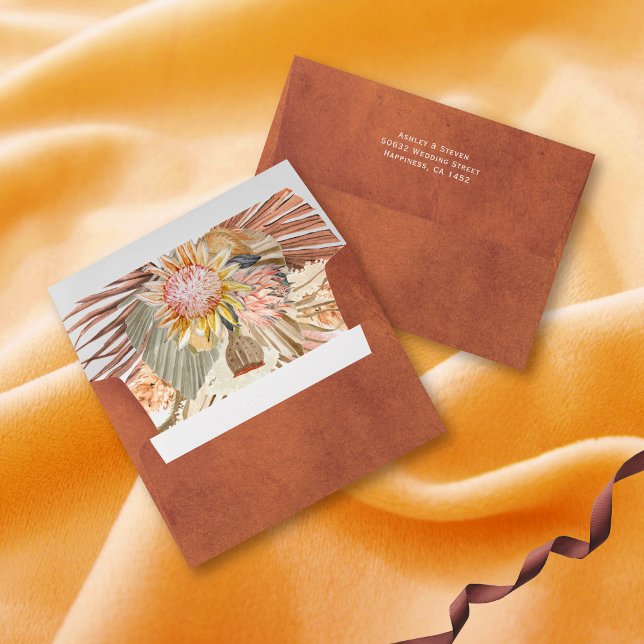 Dried palms and pampas grass terracotta wedding envelope (Creator Uploaded)
