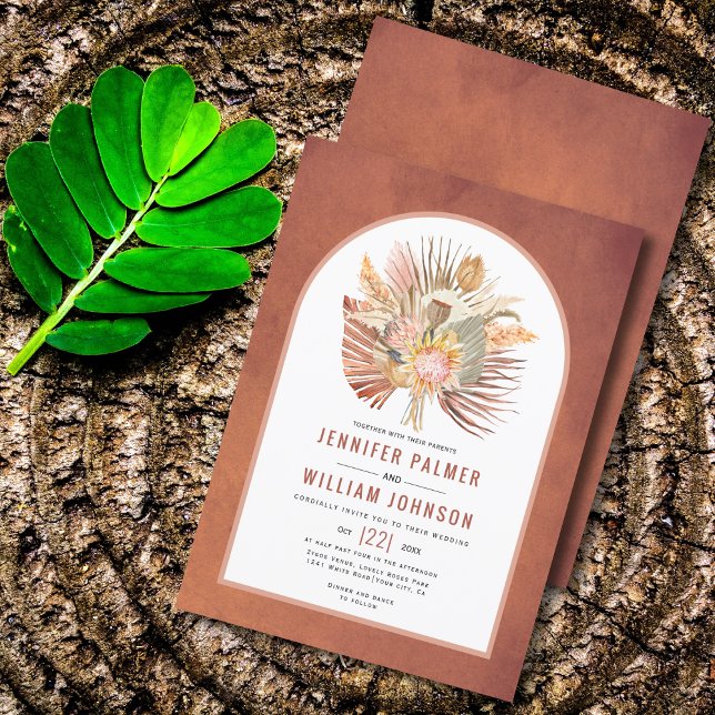 Dried palms and pampas grass terracotta wedding invitation (Creator Uploaded)