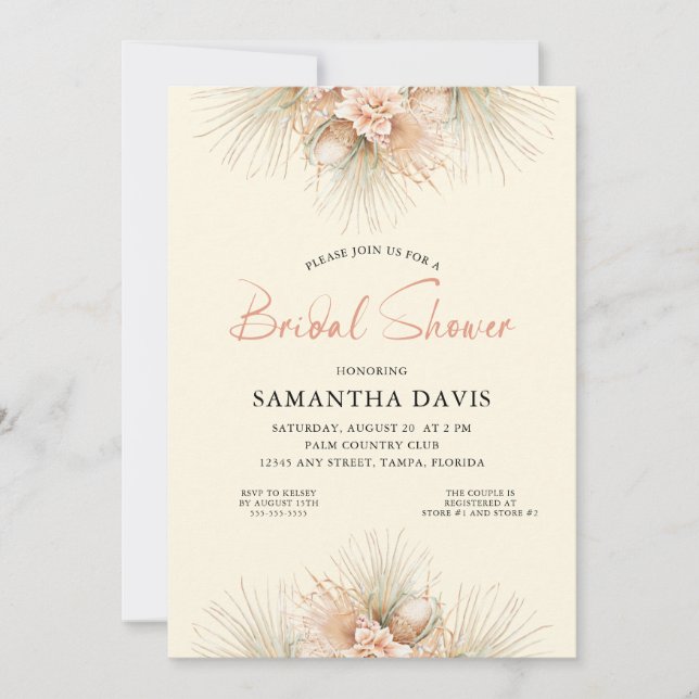 Dried Palms Boho Bridal Shower Invitation (Front)