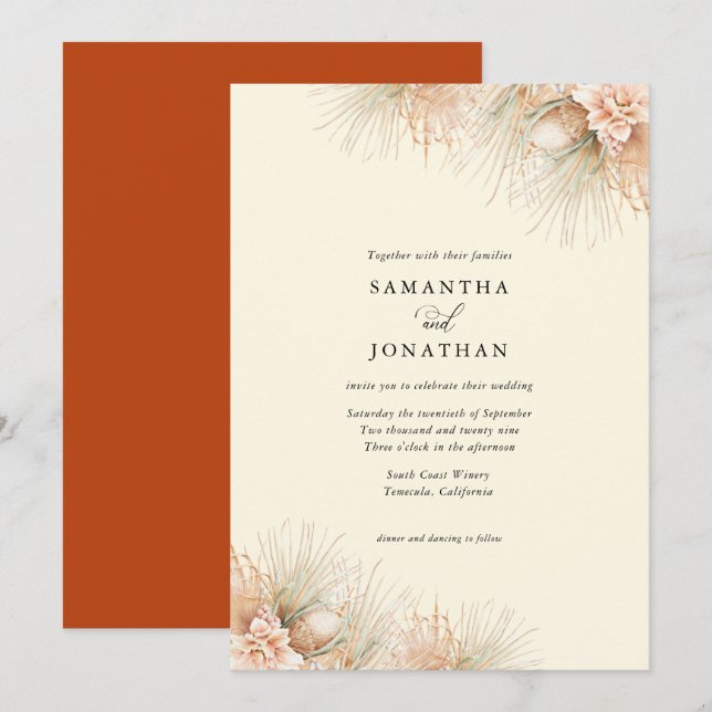 Dried Palms Boho Terracotta Wedding Invitation (Front/Back)