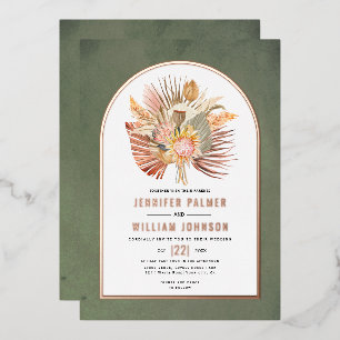 Dried palms, pampas grass green wedding rose gold